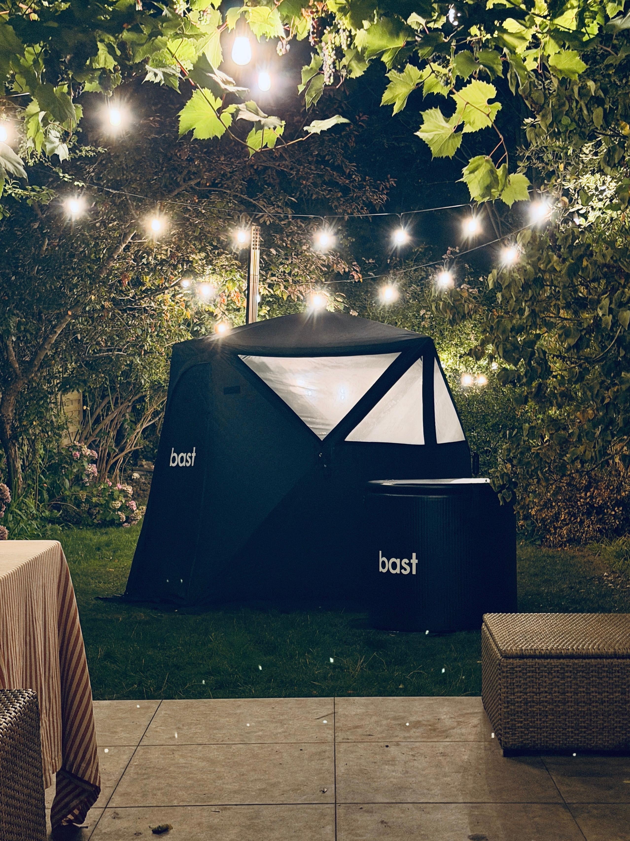Image of a Bast Sauna tent in a UK garden setting