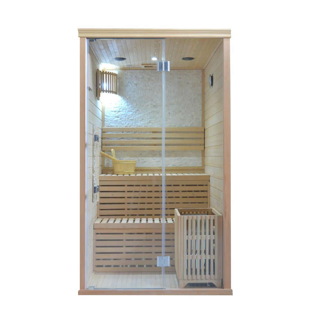 Atlantic Saunas | Elevate 1.2 | Traditional hot stone Indoor Sauna | 2 person | 2 Tier Seating
