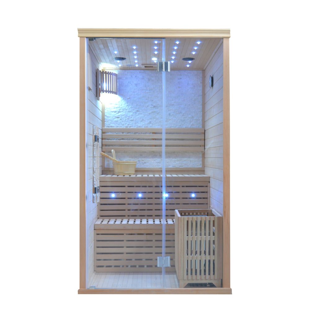 Atlantic Saunas | Elevate 1.2 | Traditional hot stone Indoor Sauna | 2 person | 2 Tier Seating