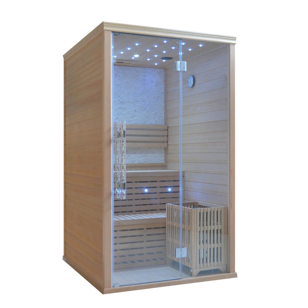 Atlantic Saunas | Elevate 1.2 | Traditional hot stone Indoor Sauna | 2 person | 2 Tier Seating