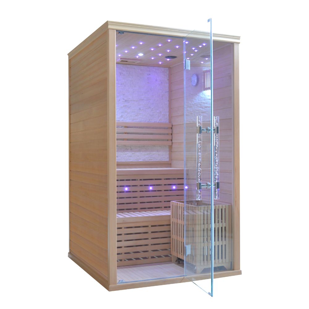 Atlantic Saunas | Elevate 1.2 | Traditional hot stone Indoor Sauna | 2 person | 2 Tier Seating