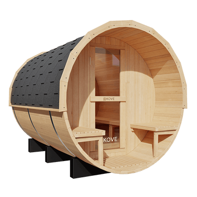KOVE Outdoor Barrel Sauna – 5–6 Person Garden Sauna with 6kW Electric Heater