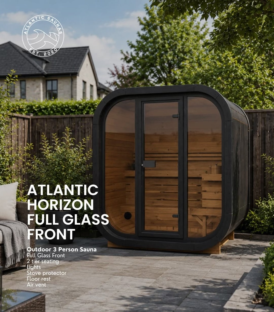 Atlantic Saunas | Horizon | 3 Person Outdoor Sauna - Full Glass Front