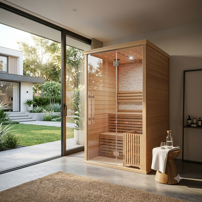 Atlantic Saunas | Elevate 1.2 | Traditional hot stone Indoor Sauna | 2 person | 2 Tier Seating
